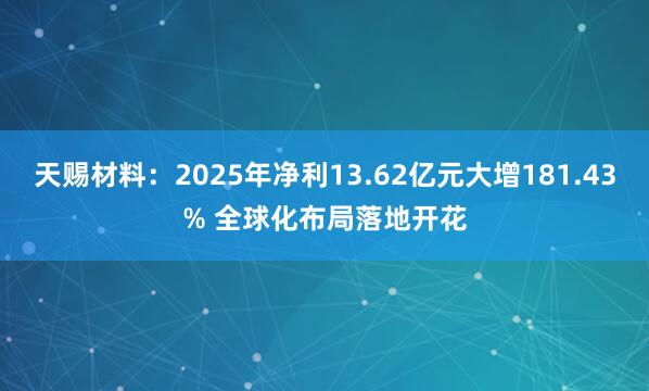 天赐材料：2025年净利13.62亿元大增181.43% 全球化布局落地开花