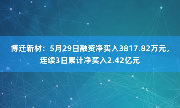博迁新材：5月29日融资净买入3817.82万元，连续3日累计净买入2.42亿元