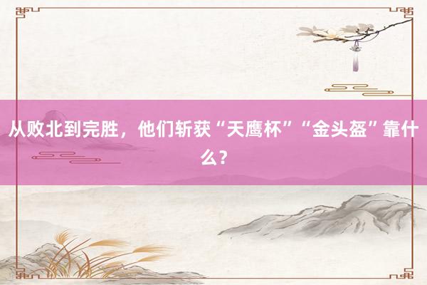 从败北到完胜，他们斩获“天鹰杯”“金头盔”靠什么？