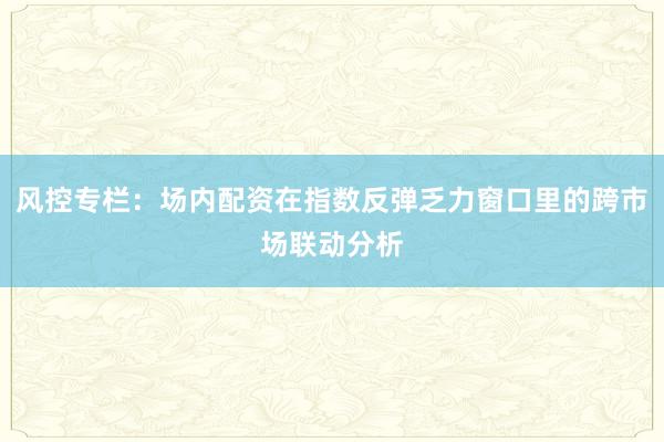 风控专栏：场内配资在指数反弹乏力窗口里的跨市场联动分析