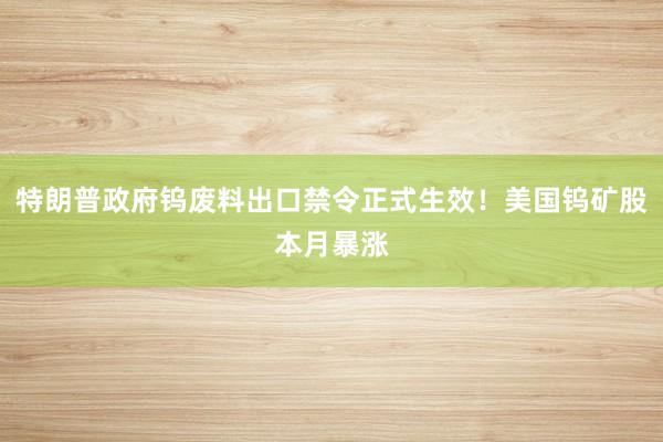 特朗普政府钨废料出口禁令正式生效！美国钨矿股本月暴涨
